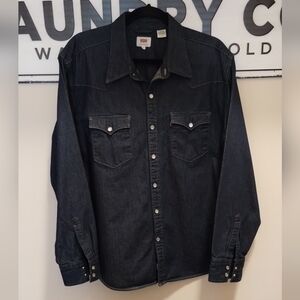 Mens Levi's Denim Western Snap Button Dark Blue Shirt XL